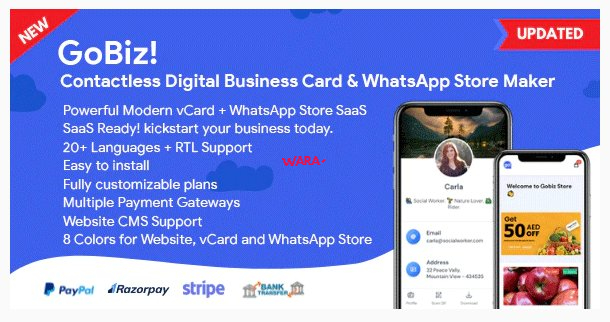 GoBiz v4.0.3 - Digital Business Card + WhatsApp Store Maker | SaaS | vCard Builder - Vara Script