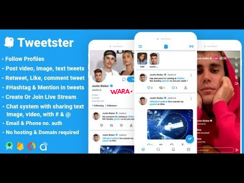 Tweetster v1.0 - Twitter clone social network app Follow Chat Tweet Live android studio - Vara Script