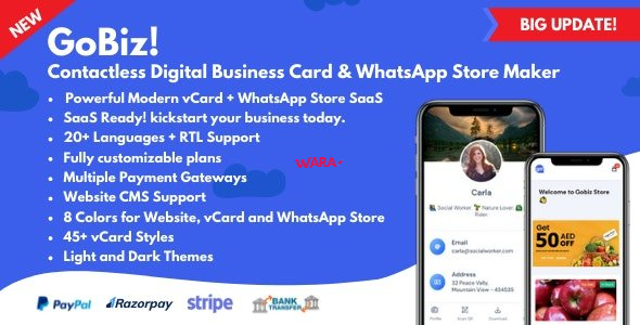GoBiz v4.1.0 - Digital Business Card + WhatsApp Store Maker | SaaS | vCard Builder - Vara Script