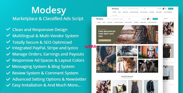 Modesy v1.9 - E-ticaret  ve Sınıflandırılmış Reklamlar Komut Dosyası 