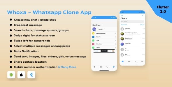 Whoxa v1.1.0 - WhatsApp Klon Uygulaması | Yönetici Paneli ile Sohbet, Ses, Video Uygulaması Flutter Android ve iOS