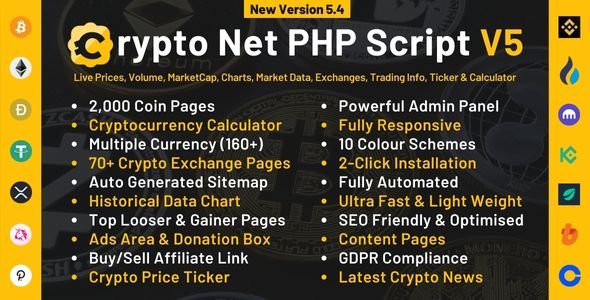Crypto Net - CoinMarketCap, Prices, Chart, Exchanges, Crypto Tracker, Calculator & Ticker PHP Script